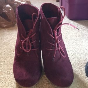 Maroon burgundy wedge lace up booties